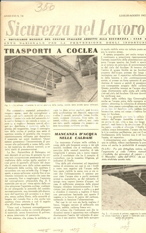 1962 SICUREZZA NEL LAVORO Trasporti a coclea *Rivista anno XVI n°7-8