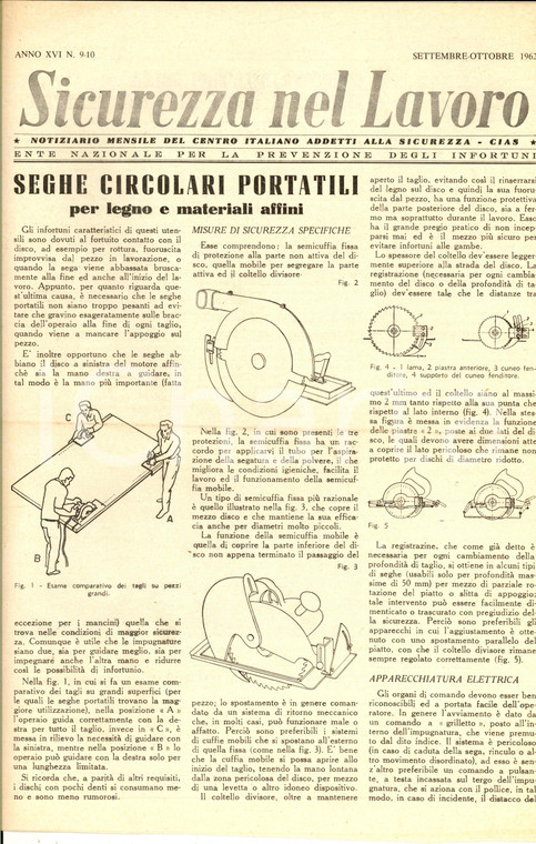 1962 SICUREZZA NEL LAVORO Seghe circolari portatili *Rivista anno XVI n°9-10