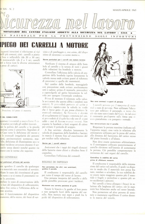 1965 SICUREZZA NEL LAVORO Impiego dei carrelli a motore *Rivista anno XIX n°2