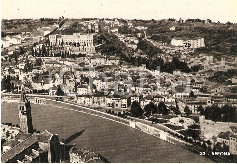 1950 ca VERONA Panorama con Castel San Pietro Teatro Romano *Cartolina FG NV