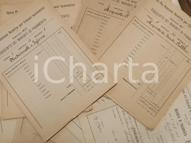 1925 MILANO OPERA PIA per Giovani Lavoratrici *Lotto 10 mandati spese varie