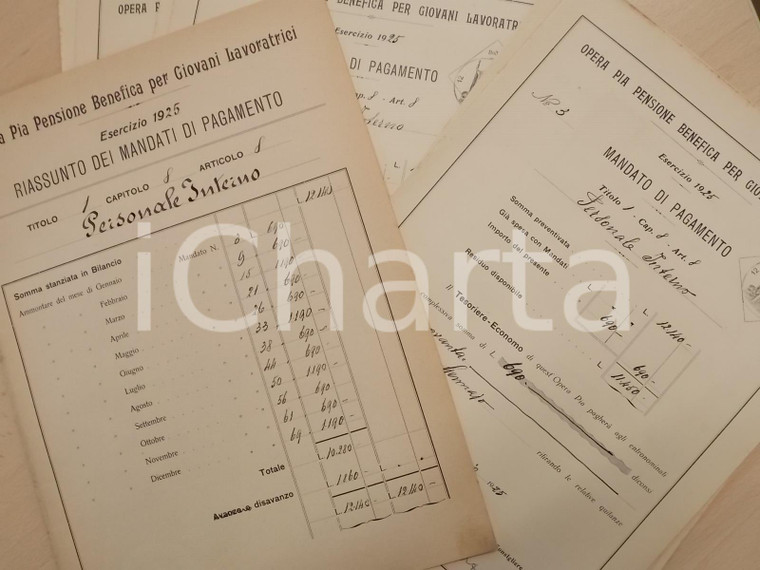 1925 MILANO OPERA PIA per Giovani Lavoratrici - Lotto 10 mandati personale