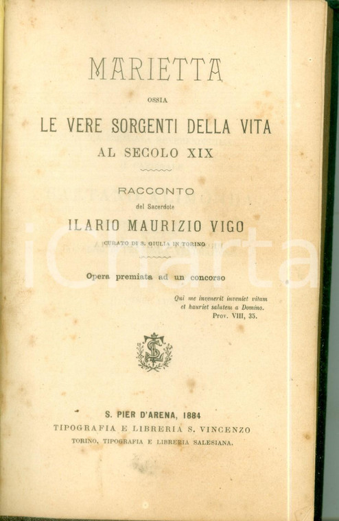 1884 Ilario Maurizio VIGO Marietta o Le vere sorgenti della vita al secolo XIX