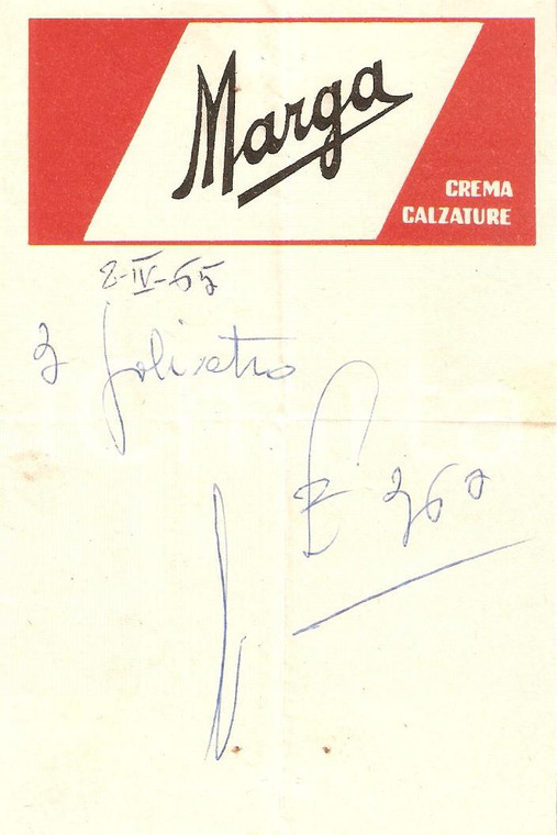 1965 ca MARGA Crema per calzature *Ricevuta 9x13 cm