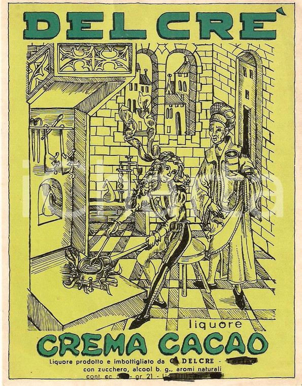 1965 ca DELCRE' Liquore CREMA CACAO *Etichetta ILLUSTRATA