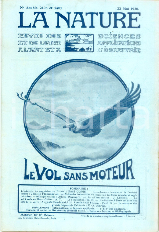 1920 LA NATURE Le vol sans moteur *Revue ILLUSTREE SCIENCE n. 2406 - 2407
