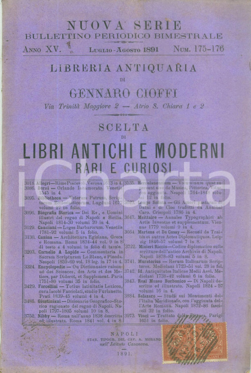 1891 MILANO Libreria Pietro VISMARA di Enrico VISMARA *Catalogo nn. 175-176