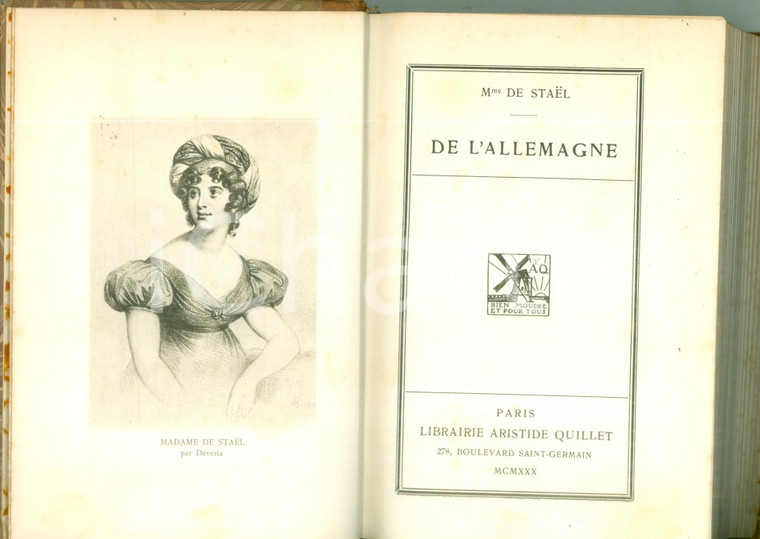 1930 Madame DE STAEL De l'Allemagne *Classiques Librairie Aristide QUILLET