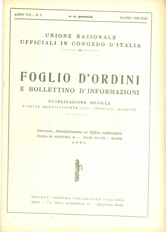 1935 ROMA U.N.U.C.I. Foglio d'ordini IV Campionato Nazionale Sciistico