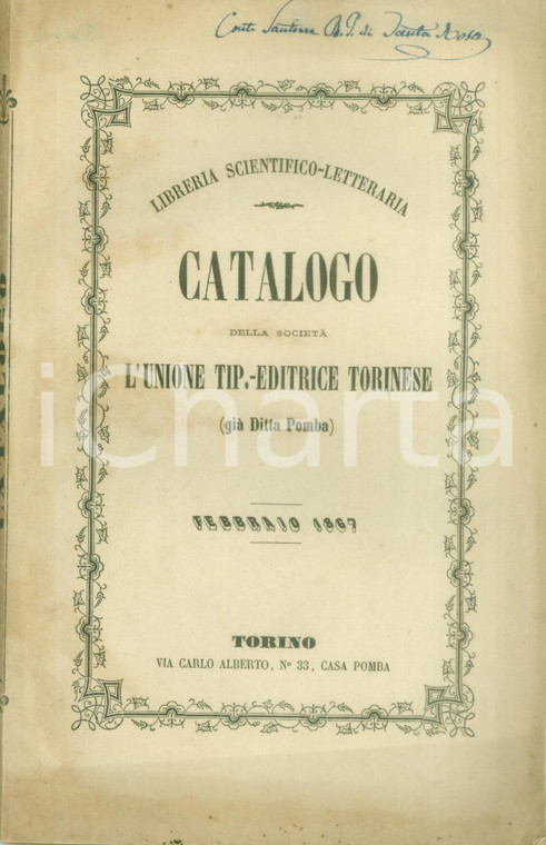 1867 TORINO Libreria Letteraria Catalogo Unione Tip. - Editrice Torinese