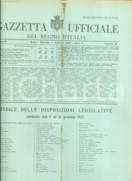 1927 GAZZETTA UFFICIALE Approvazione Statuto Regia Università di Padova *Indici