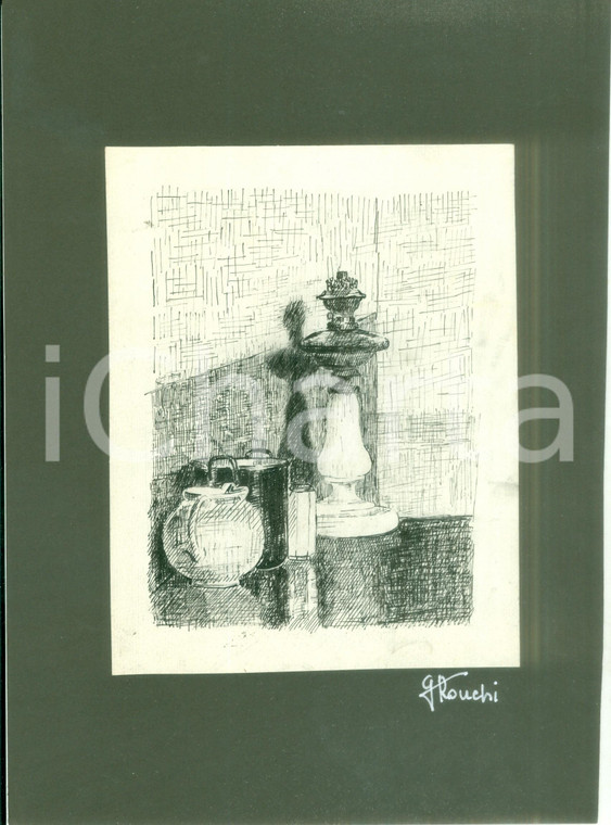 1945 Natura morta con scacchi Disegno originale pittrice Gianna RONCHI AUTOGRAFO