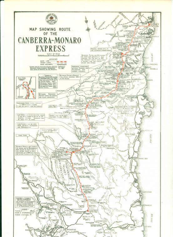 1975 ca AUSTRALIA Canberra - Monaro Express *Mappa ILLUSTRATA con scheda