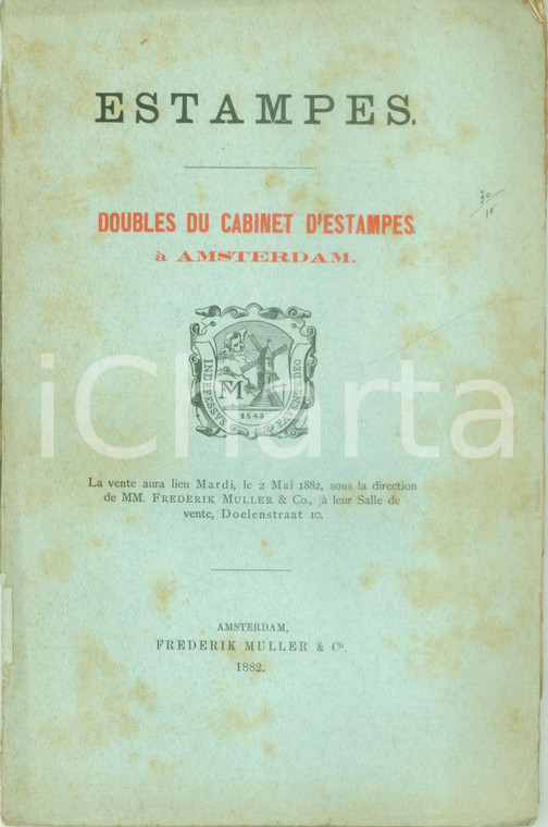 1882 AMSTERDAM Doubles du Cabinet d'estampes *Catalogo DANNEGGIATO