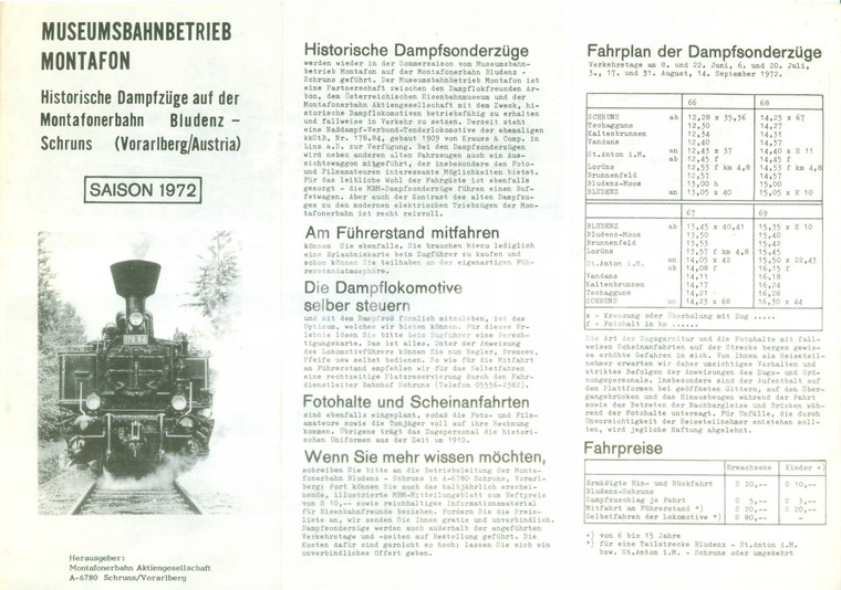 1972 AUSTRIA Ferrovie MONTAFON BLUDENZ SCHRUNS Tratte *Opuscolo ILLUSTRATO