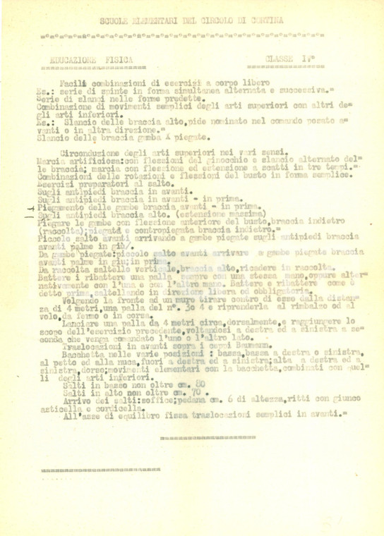 1940 ca CORTINA D'AMPEZZO (BL) Scuole elementari Programma educazione fisica