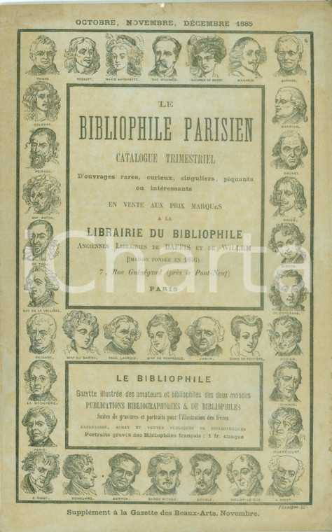 1885 PARIS Le Bibliophile Parisien Catalogue trimestriel DE DAFFIS et DE WILLEM