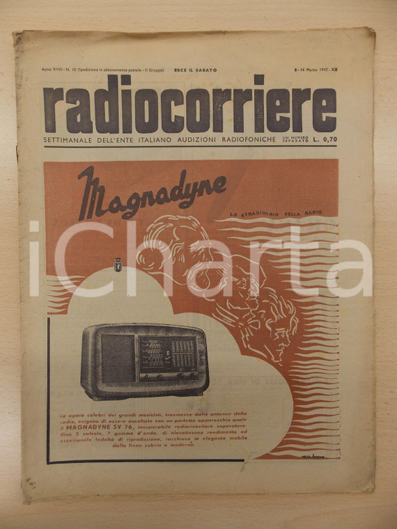 1942 RADIOCORRIERE La morte di Amedeo di SAVOIA Radio MAGNADYNE *Rivista