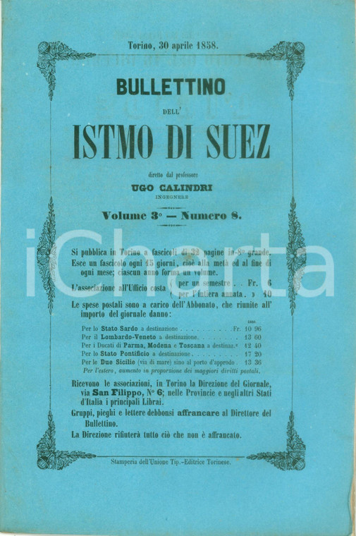 1858 BOLLETTINO DELL'ISTMO DI SUEZ 8 Danni commerciali all'ITALIA dal BOSFORO?