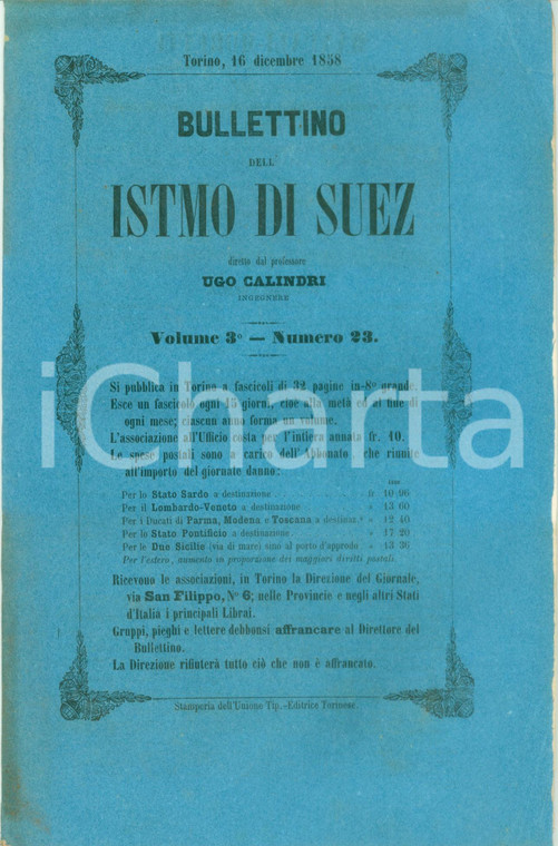 1858 BOLLETTINO DELL'ISTMO DI SUEZ 23 Sottoscrizione dell'ITALIA per il BOSFORO