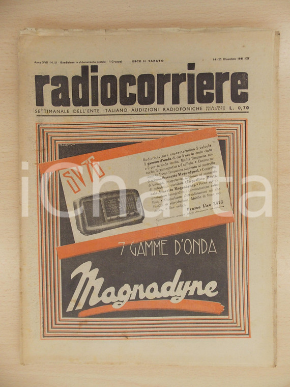 1941 RADIOCORRIERE EIAR L'intervento del GIAPPONE in guerra Radio MAGNADYNE