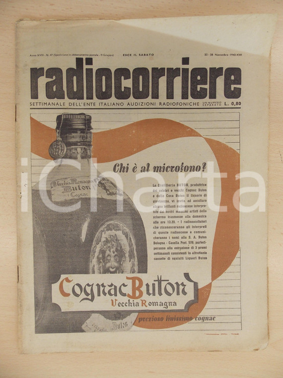 1942 RADIOCORRIERE EIAR Conflitti navali nel MEDITERRANEO Cognac BUTON *Giornale