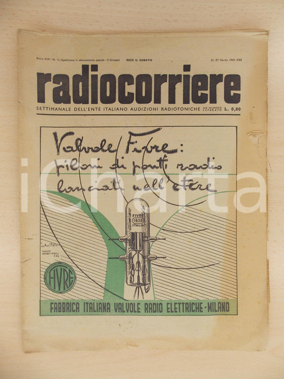 1943 RADIOCORRIERE EIAR Truppe italiane in TUNISIA Valvole radio FIVRE *Giornale
