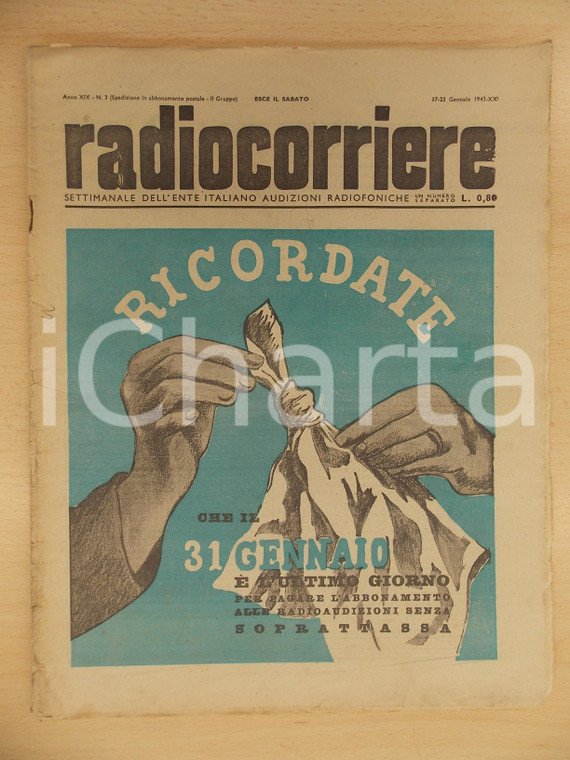 1943 RADIOCORRIERE EIAR Vittorio Emanuele III in SICILIA Pagate il canone