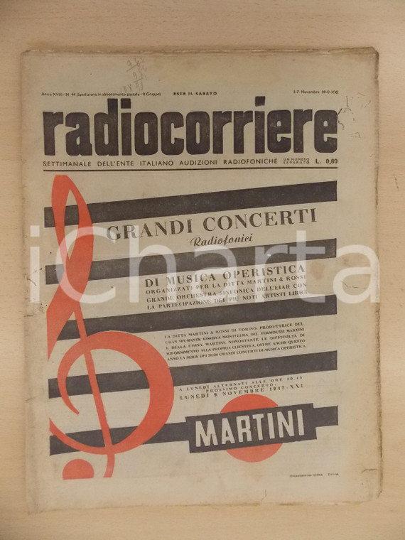 1942 RADIOCORRIERE EIAR La radio nel Ventennale MARTINI & ROSSI *Danneggiato