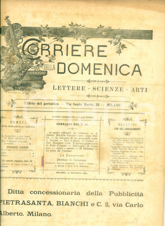 1892 CORRIERE DELLA DOMENICA Il terreno quaternario di VALLE D'INTELVI *Giornale