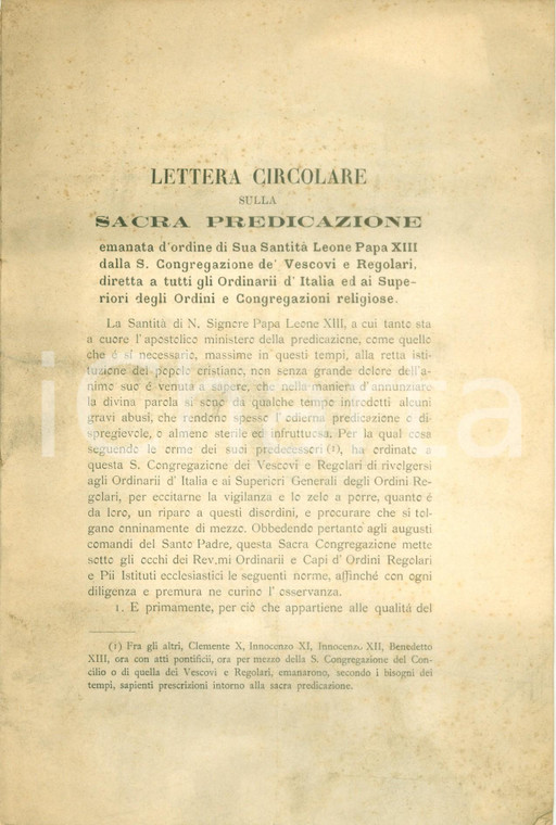 1894 LEONE XIII Lettera circolare sulla Sacra Predicazione Pubblicazione