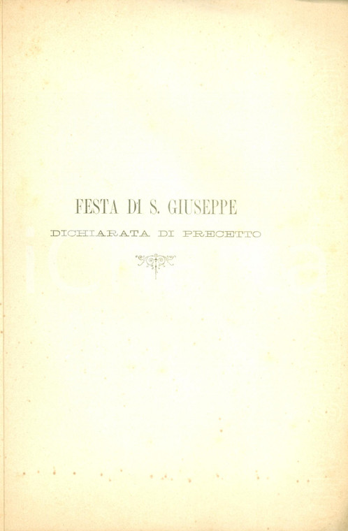 1891 TORINO Card. Gaetano ALIMONDA Festa di SAN GIUSEPPE dichiarata di precetto