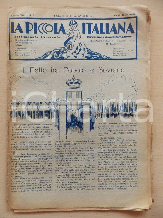 1940 LA PICCOLA ITALIANA Mostra d'Oltremare a NAPOLI *Rivista DANNEGGIATA