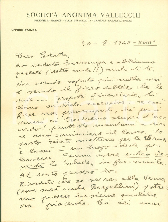 1940 FIRENZE Giorgio CARTEI Sul denaro saremo sempre d'accordo *AUTOGRAFO