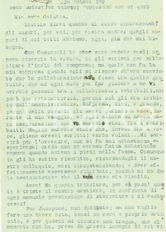 1943 ROVERCHIARA Lionello FIUMI Quanto è triste il nostro mestiere AUTOGRAFO