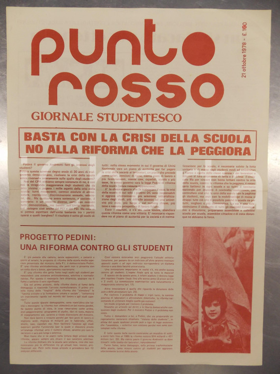 1978 PUNTO ROSSO Settimanale studentesco basta con la crisi della scuola