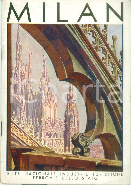 1940 ca MILANO Guida turistica ILLUSTRATA Ente Nazionale Industrie Ferrovie