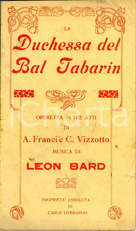 1920 ca Leon BARD La duchessa del Bal Tabarin - Operetta  *Carlo LOMBARDO