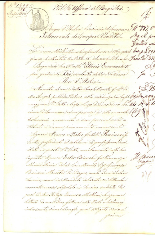 1869 CREMONA Adamo e Pietro RAINERI vendono una terra a don Antonio FASSÙ 