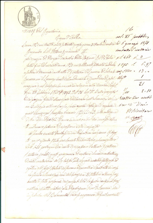 1870 SOLAROLO RAINERIO (CR) Contratto di esattoria a favore di Antonio CERATI