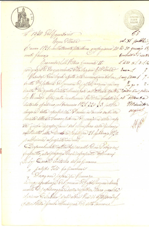 1871 CASTEL PONZONE (CR) Contratto di esattoria a favore di Antonio CERATI