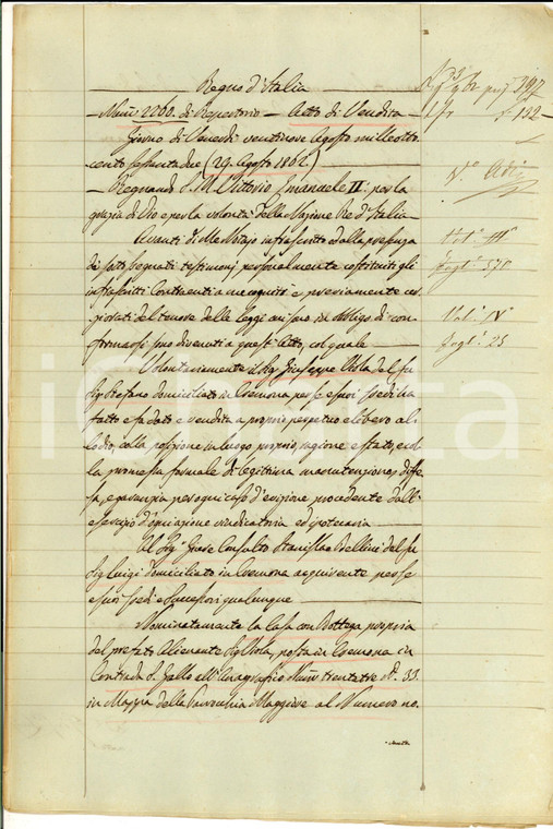 1862 CREMONA Giuseppe VIOLA vende a Giove BELLINI una casa con bottega