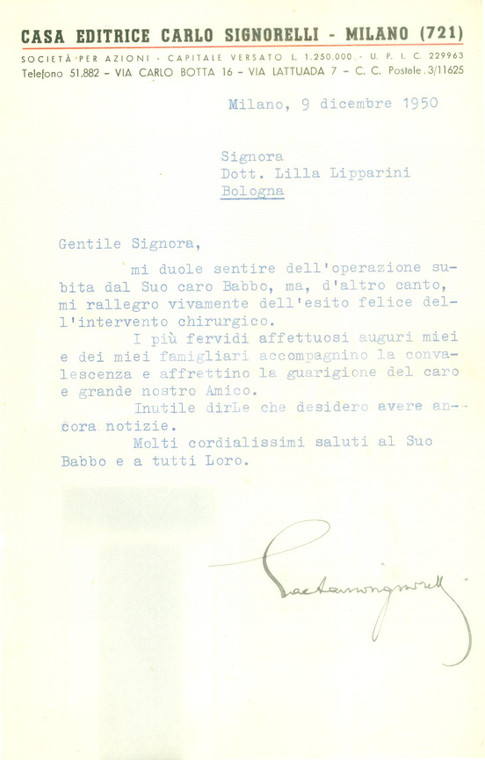 1950 MILANO Editore Gaetano SIGNORELLI preoccupato per Giuseppe LIPPARINI