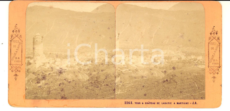 1880 MARTIGNY (CH) Tour et château de la Bâtiaz *Photo stéréoscopique 18x9 cm