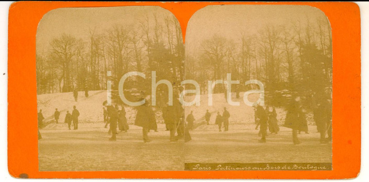 1900 PARIS Bois de Boulogne - Patinage sur glace *Photo stéréoscopique 18x9 cm