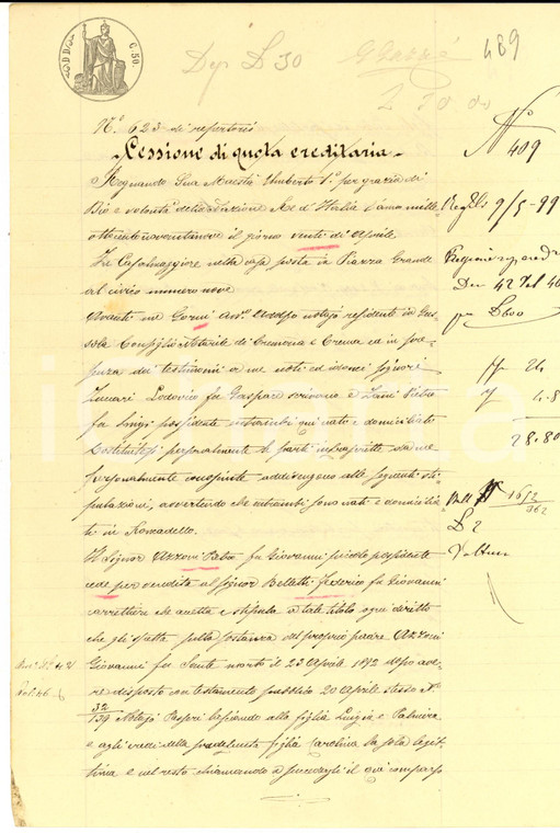 1899 RONCADELLO Cessione quota ereditaria Pietro AZZONI pro Federico BELLETTI