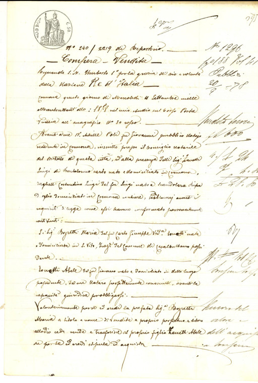 1878 CAVALLARA Maria BOZZETTI vende campo TRABALLINO al figlio Abele ZANETTI