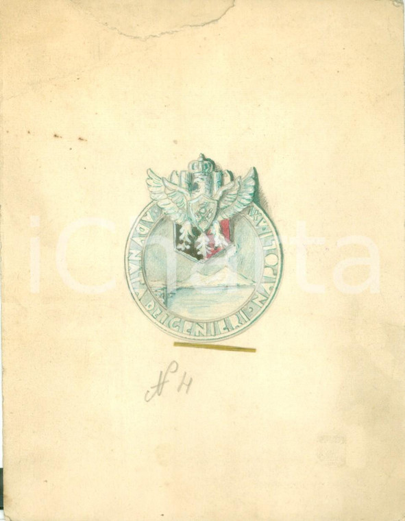 1937 NAPOLI O.N.D. Adunata dei Genieri *Bozzetto DISEGNATO A MANO per medaglia