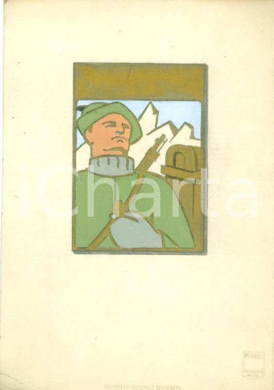 1935 ca ALPINI Bozzetto DISEGNATO A MANO per medaglietta commemorativa