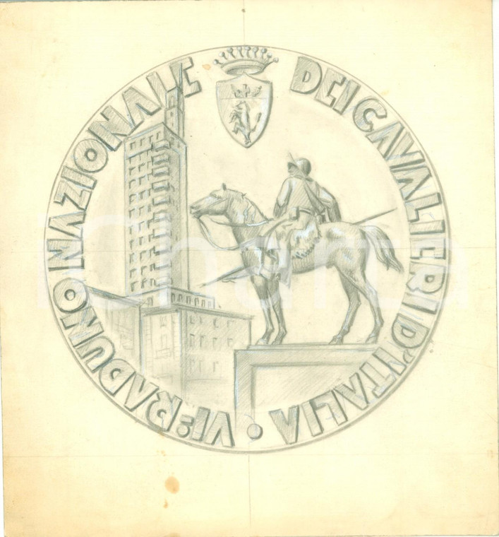 1940 TORINO VI Raduno Cavalieri d'ITALIA Bozzetto disegnato A MANO per medaglia